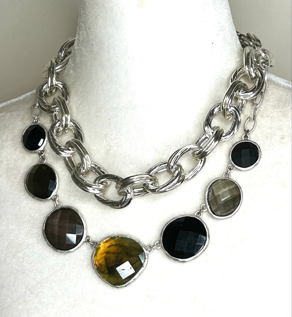 Bright Lightweight Silver Tone Chunky Chain Necklace and Reversible Statement 2